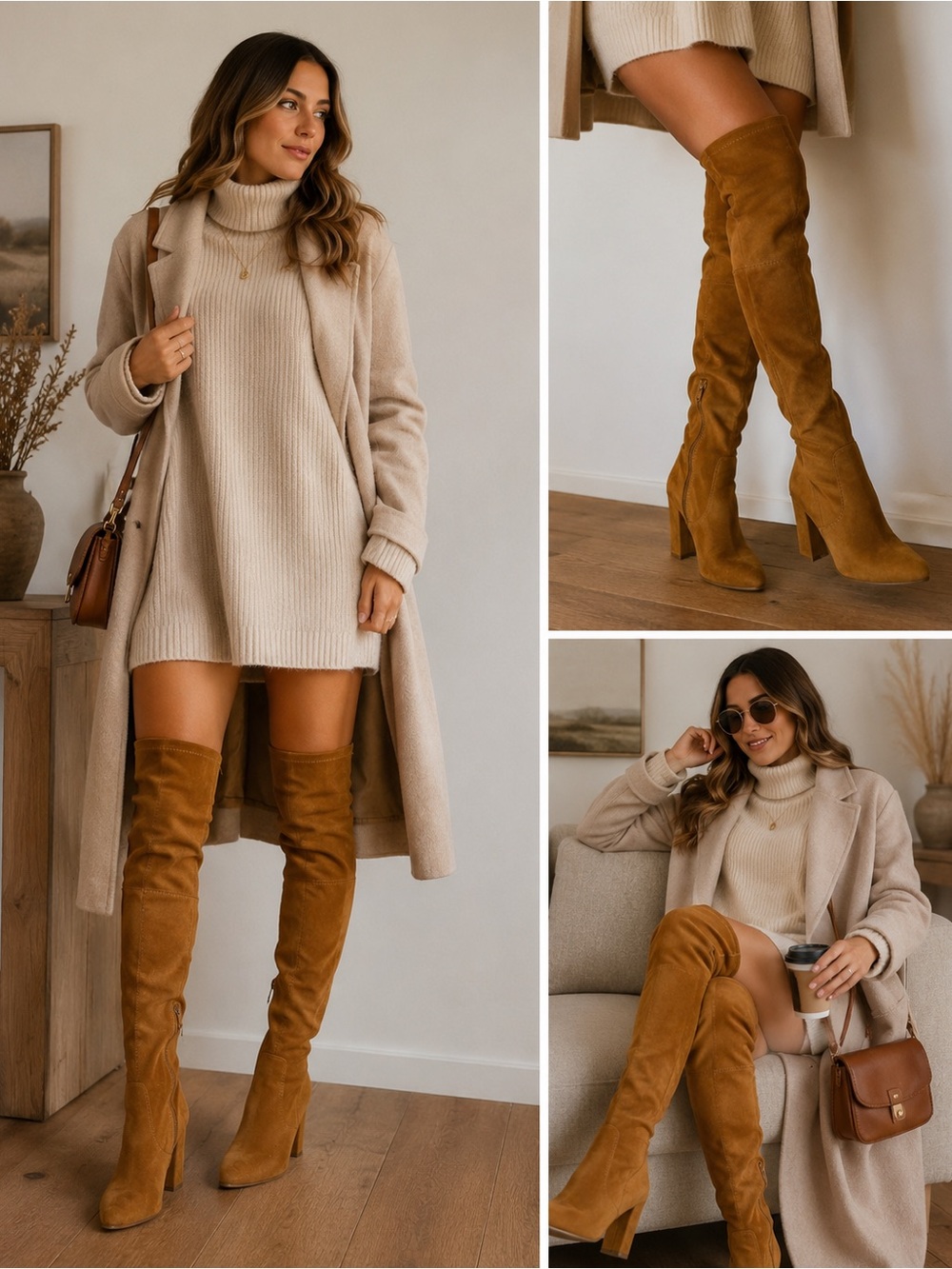 Camel Faux Suede Over The Knee Block Heel Boots Lace‎ Back OTK Boots